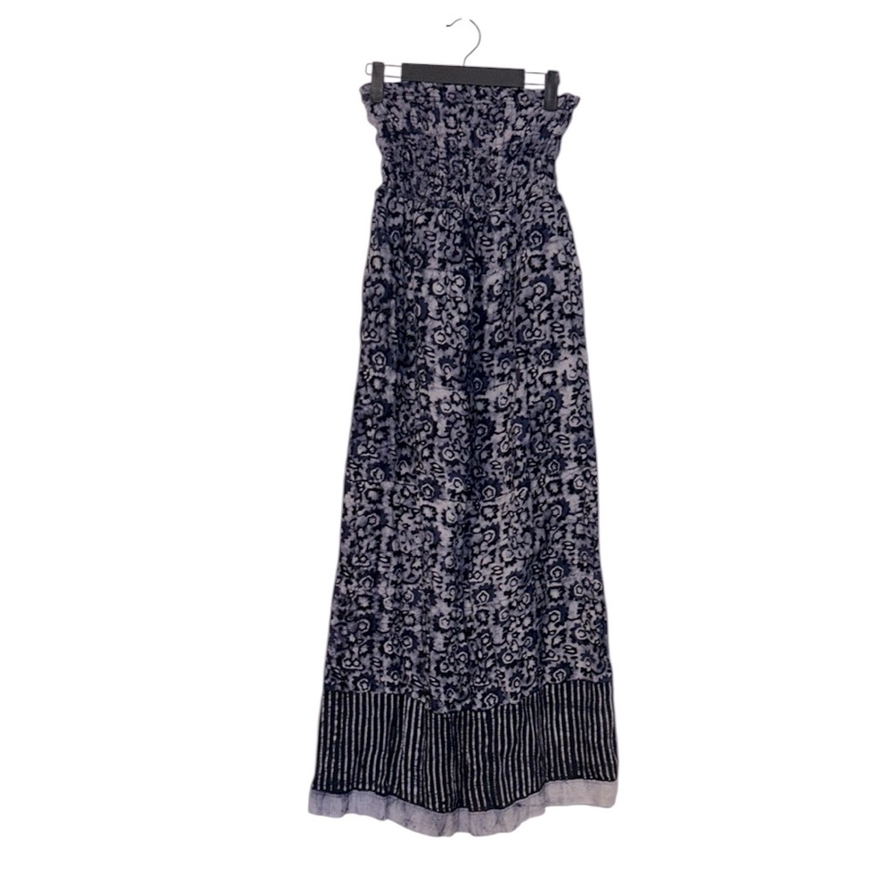 Faherty Indigo Strapless Maxi Dress with Smocked Bodice & Boho Print XS Pockets - Picture 3 of 12